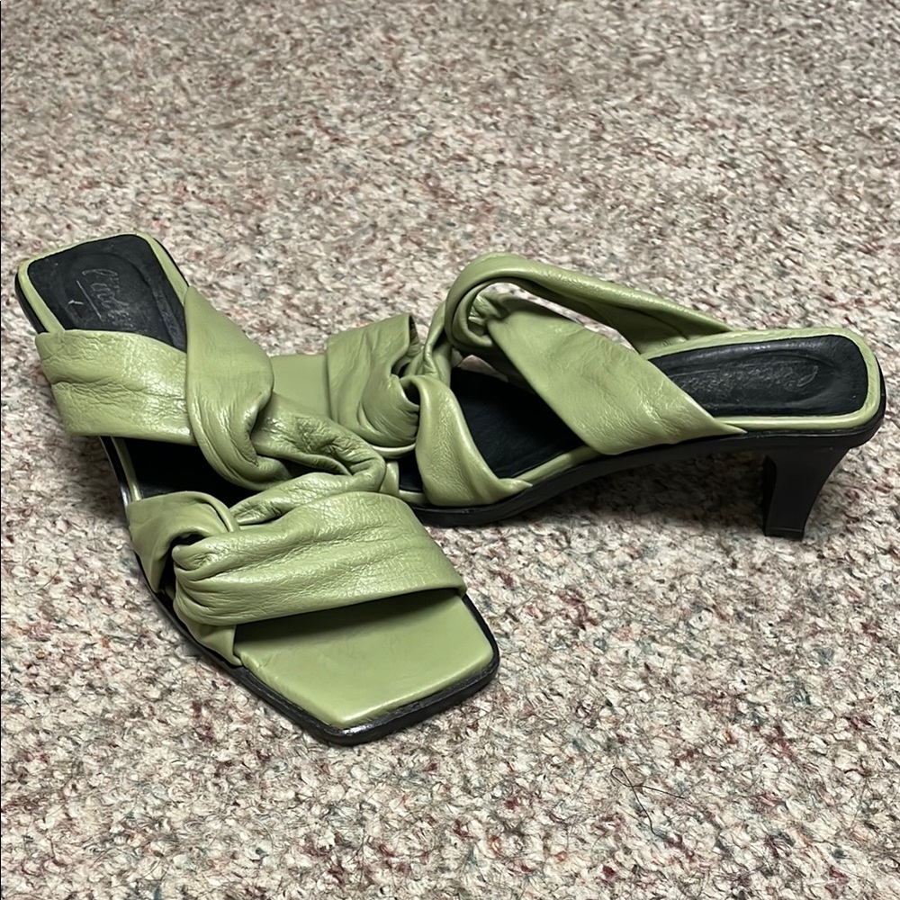 L’intervalle Green leather square toe Women's Heeled Sandals